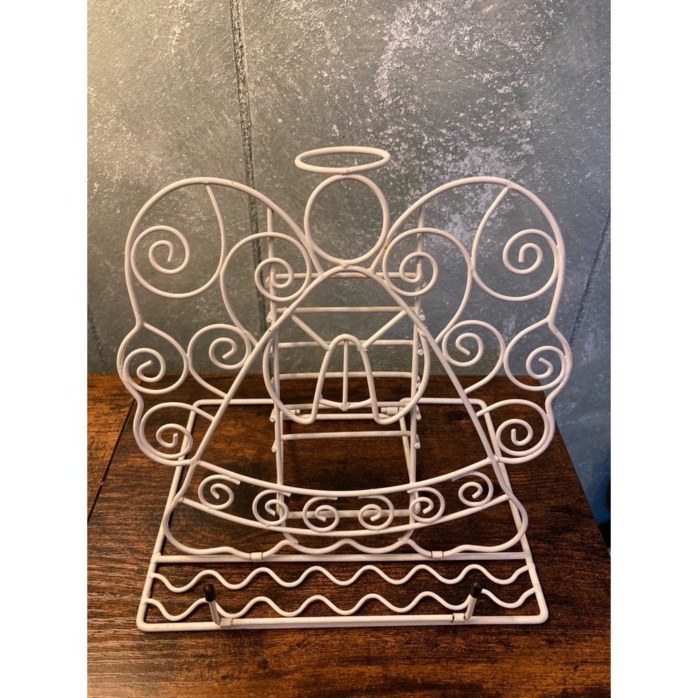 White Wire Angel Cookbook Stand Scroll Metal Easel Tablet Holder Plate Display